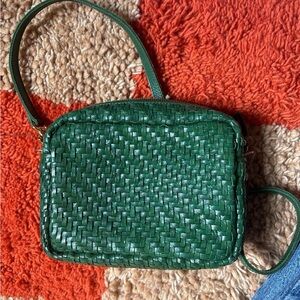 Clare V Green Woven Leather Crossbody Bag